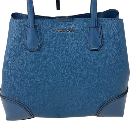 Michael Kors Women Mercer Gallery Leather Tote Blue Workwear EUC Minimalist Chic - Picture 3 of 15